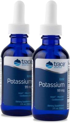 Trace Minerals Ionic Potassium - Supplement with Potassium Magnesium - Liquid Supplement to Aid Easy Mineral Absorption - Healthy Brain Muscle Function Supplement - 2 fl oz (2 Pack) (66 Servings)
