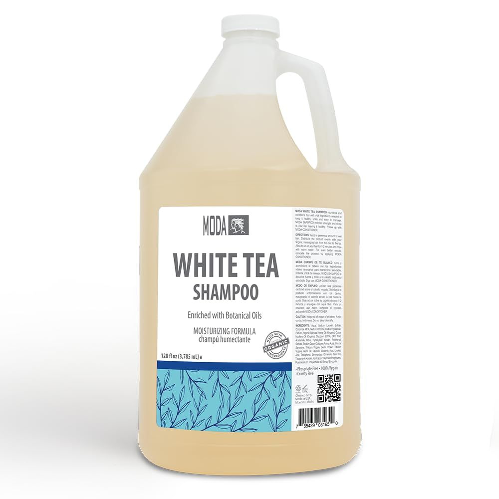MODA Shampoo - Moisturizing Shampoo for All Hair Types, White Tea - 128Oz, Professional - Deeply Cleanses and Conditions, Strengthens, Restores and Shine your Hair