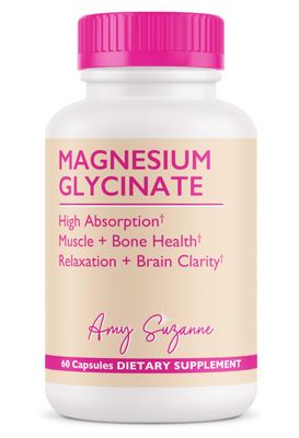 Amy Suzanne Magnesium Glycinate Supplement- High Absorption Magnesium Glycinate with Vitamin D - Mood, Natural Calm Energy Levels - Bone Muscle Health- 60 Capsules