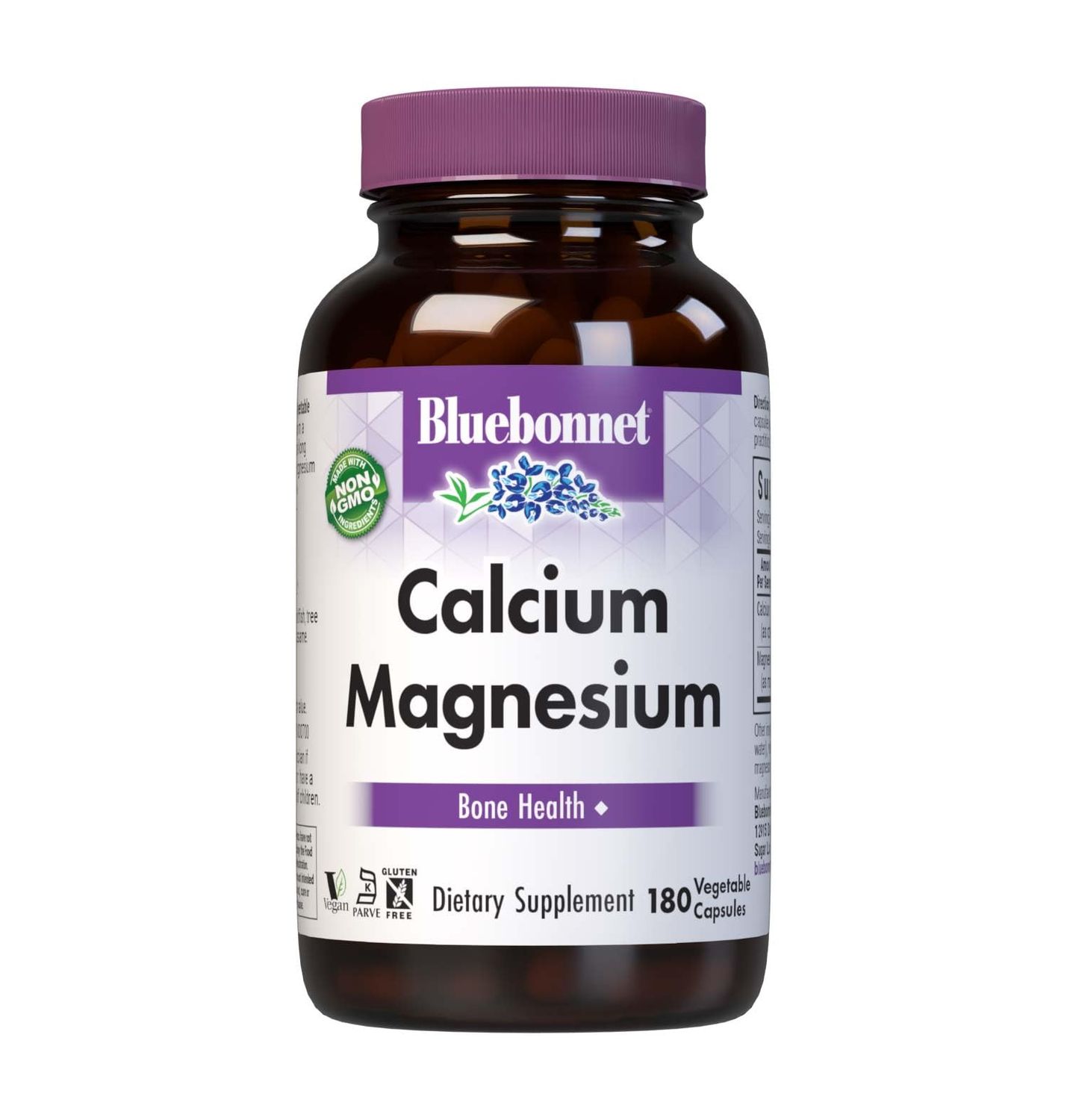 Bluebonnet Nutrition Calcium Magnesium, Bone Health, Soy-Free, Gluten-Free, Non-GMO, Vegan, Kosher Parve, 180 Vegetable Capsules, 60 Servings