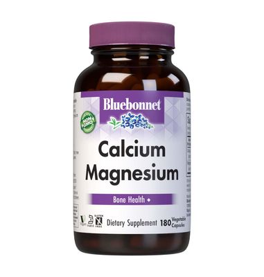Bluebonnet Nutrition Calcium Magnesium, Bone Health, Soy-Free, Gluten-Free, Non-GMO, Vegan, Kosher Parve, 180 Vegetable Capsules, 60 Servings