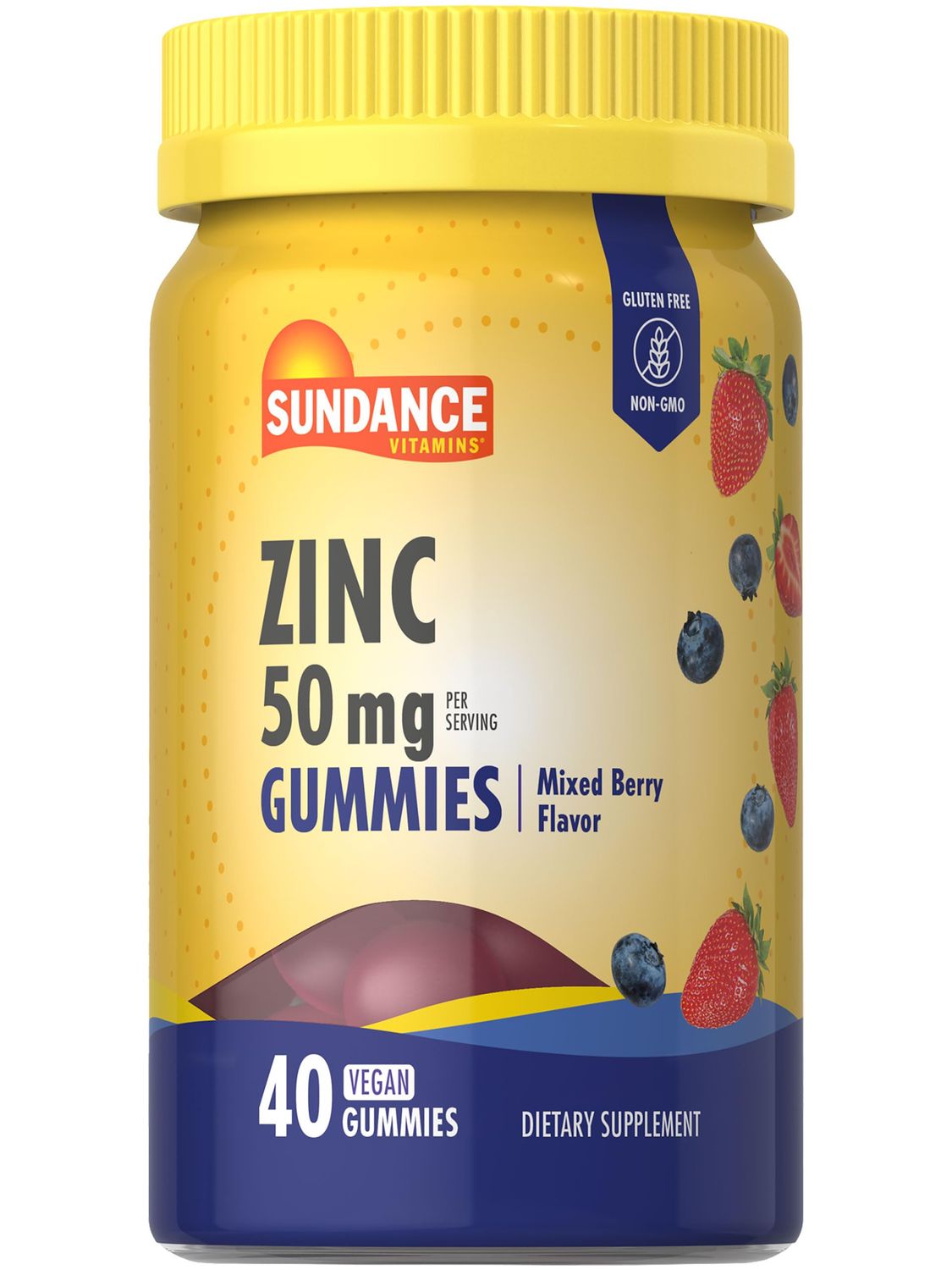 Sundance Zinc Gummies for Adults 50mg Mixed Berry Flavor Vegan, Non-GMO and Gluten Free Supplement