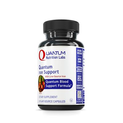 Quantum Nutrition Labs Iron Support - Iron Supplement for Women and Men, Vegan Iron Supplements, Low Dose Gentle Iron, Naturally Sourced to Support Healthy Blood - 60 Vegetarian Capsules