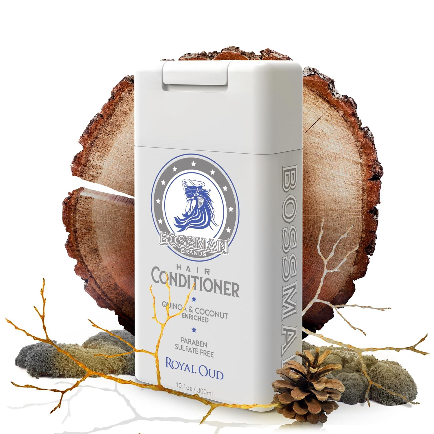 Bossman Moisturizing Hair Conditioner for Men - Stimulates, Hydrates, Soothes Men&#39;s Hair and Scalp - Natural Quinoa Coconut Enriched - Paraben Sulfate Free (Royal Oud Scent)