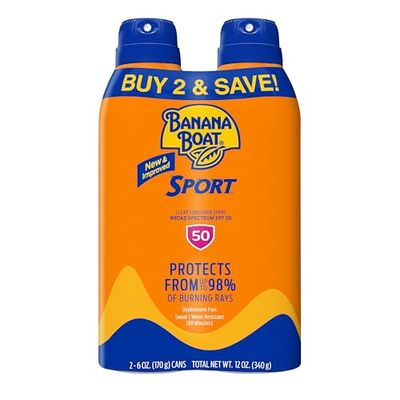 Banana Boat Sport Ultra SPF 50 Sunscreen Spray Banana Boat Sunscreen Spray SPF 50, Water Resistant, Oxybenzone-Free, Sunblock, 6oz each Twin Pack