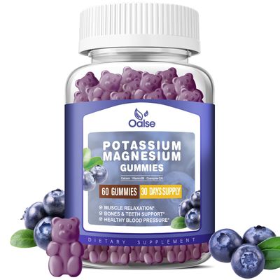 Potassium Magnesium Gummies for Adults Kids, High Absorption Potassium Citrate 99mg Magnesium Citrate 400mg, Chewable Gummy Supplements for Leg Muscle Health, Blueberry, 60 Count
