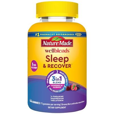 Nature Made Wellblends Sleep and Recover, Sleep Aid with Melatonin 3mg to Support Restful Sleep, plus L theanine 200mg and Magnesium Citrate, 44 Gummies