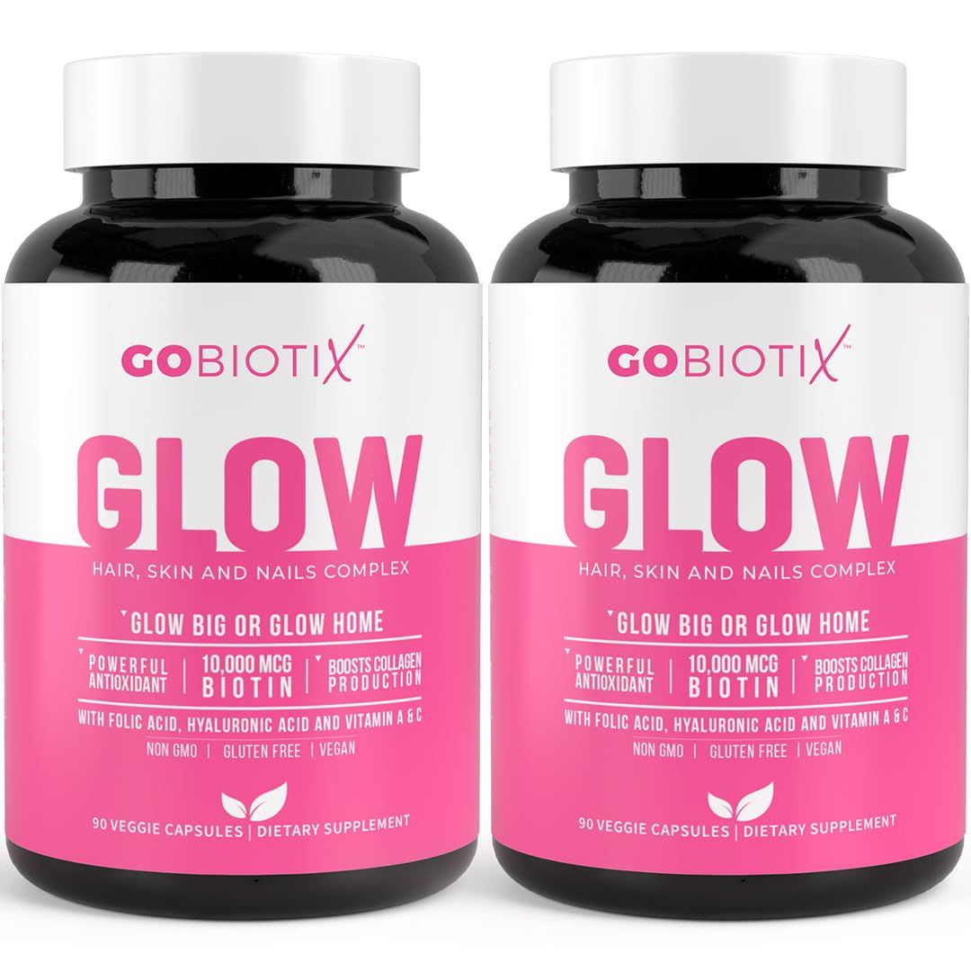 GOBIOTIX Hair Skin and Nails Vitamin Supplement - Biotin Pills with Hyaluronic Acid, Folate, Iron, Magnesium, and Zinc - Collagen Production, Hair Growth (2 Pack)