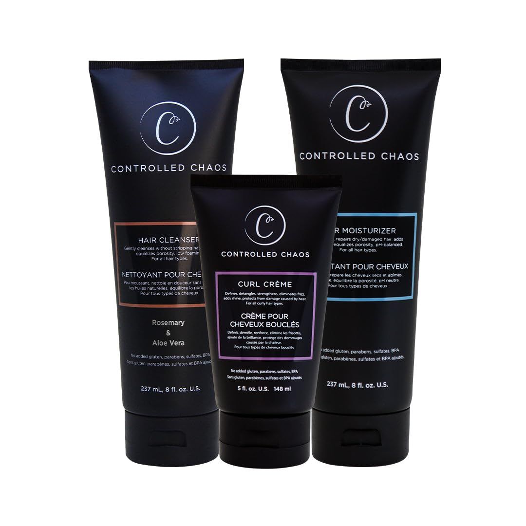 Controlled Chaos Hair Care Set for Curly Hair - 3 Pack Including Shampoo, Conditioner, Curl Defining Cream to Control Frizz Nourish All Hair Types
