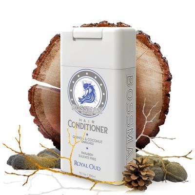 Bossman Moisturizing Hair Conditioner for Men - Stimulates, Hydrates, Soothes Men&#39;s Hair and Scalp - Natural Quinoa Coconut Enriched - Paraben Sulfate Free (Royal Oud Scent)