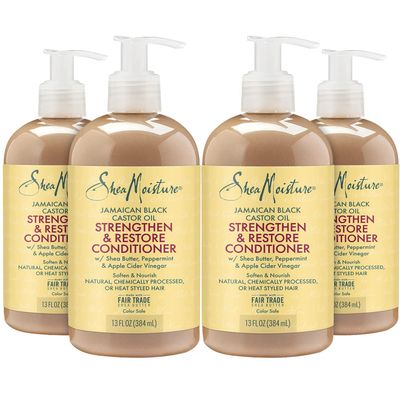 SheaMoisture Conditioner with Jamaican Black Castor Oil - Strengthen Restore Conditioner - Shea Butter, Peppermint, and Apple Cider Vinegar Shea Moisture Curly Hair Products, 13 Oz Ea (Pack of 4)