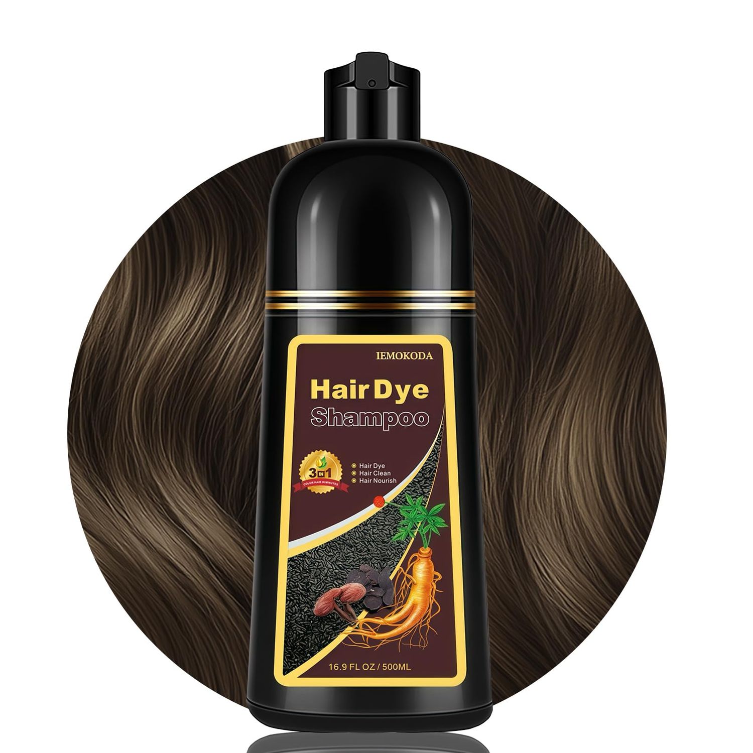 GURKOOYD Brown Hair Dye Shampoo 3 in 1, Herbal Hair Color Shampoo, Long Lasting Brown Hair Dye, Champu Para Pintar el Cabello, Colors Hair in Minutes, Easy to Use, 16.90 Fl Oz