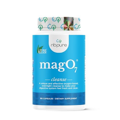 nbpure MagO7 - Natural Colon Cleanse Detox - Occasional Constipation Relief, Stool Softening, Bloating Support for Men Women - Ozonated Magnesium Oxide, 180 Capsules