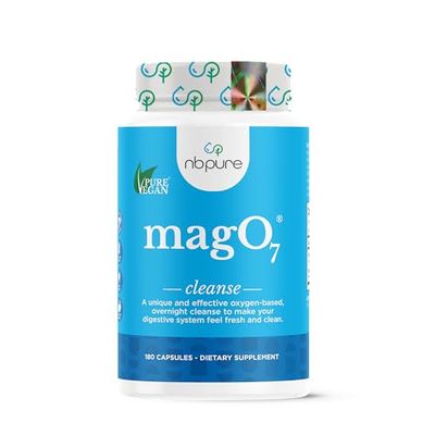 nbpure MagO7 - Natural Colon Cleanse Detox - Occasional Constipation Relief, Stool Softening, Bloating Support for Men Women - Ozonated Magnesium Oxide, 180 Capsules