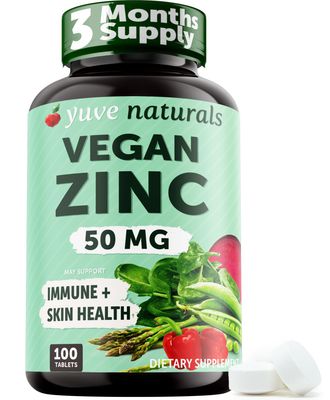 Yuve Natural Vegan Zinc Supplements 50mg, Immune Support, Fast Relief from Colds and Flu, Acne Free Skin, Healthy Hormone Levels, Non-GMO, Gluten Sugar Free - 100 Vegetarian Tablets