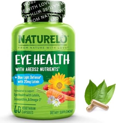 NATURELO Eye Vitamins - AREDS 2 Formula Nutrients with Lutein, Zeaxanthin, Vitamin C, E, Zinc, Plus DHA - Supplement for Dry Eyes, Healthy Vision, Eye Support - 60 Vegan Capsules