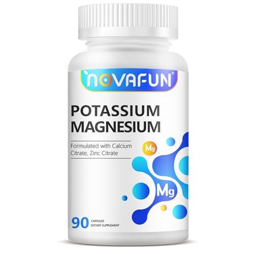 Potassium Magnesium Supplement with Calcium Zinc 1185mg, High Potency Formula for Leg Cramps, Bone Muscle Health, Non-GMO, Gluten Free, Vegan, 90 Capsules