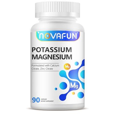 Potassium Magnesium Supplement with Calcium Zinc 1185mg, High Potency Formula for Leg Cramps, Bone Muscle Health, Non-GMO, Gluten Free, Vegan, 90 Capsules