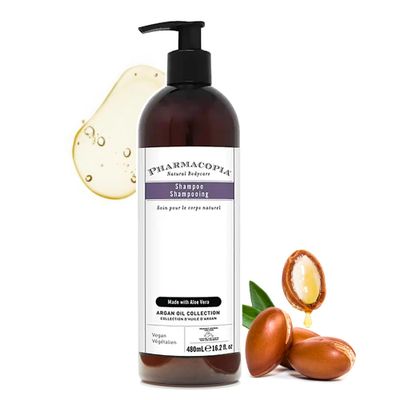 Pharmacopia Hotel Argan Oil Shampoo - Natural Hair Care with Plant Based Organic Ingredients - Aloe Vera wtih Green Tea and Melon Essence - Vegan, Cruelty Free, No Parabens or Sulfates, 16.2 oz