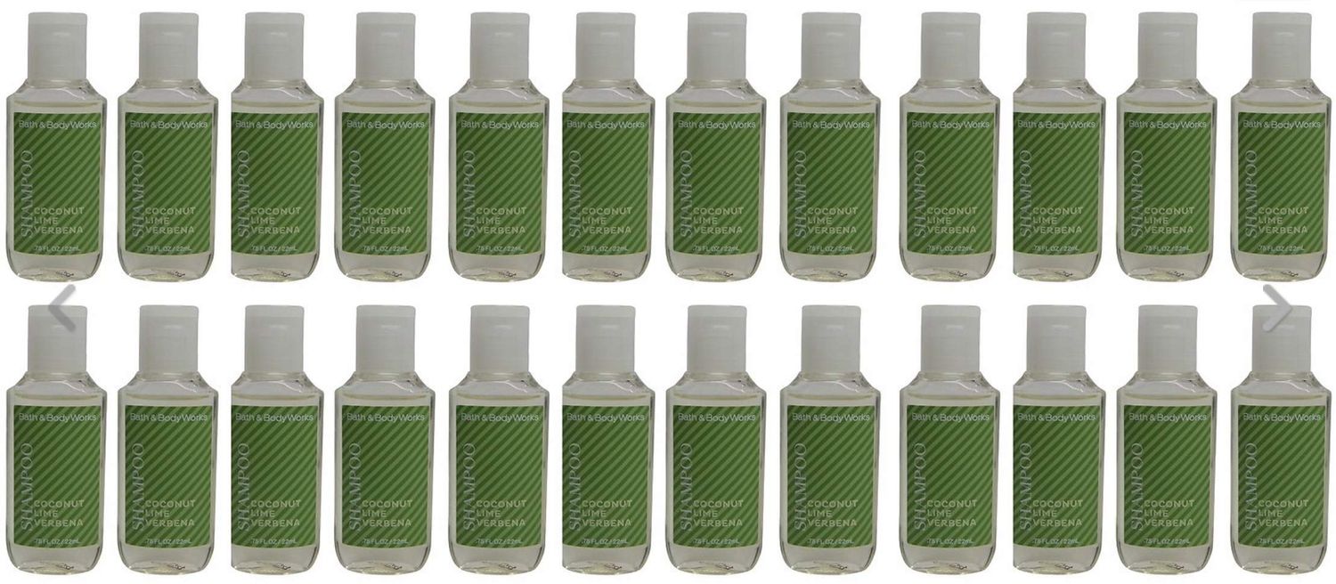 Bath Body Works Volumizing Coconut Lime Verbena Shampoo. Lot of 24 each 0.75oz Bottles. Total of 18oz.