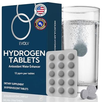 EVOLV Hydrogen Water Tablets - 12 PPM Molecular Hydrogen for Hydrogen-Rich Drinking Water - Powerful Antioxidant Support, Boost Hydration Immunity with Elemental Magnesium Calcium - 30 Tablets