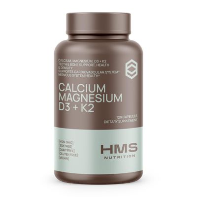 HMS Nutrition Calcium, Magnesium, Vitamins D3 and K2-120 Vegan Capsules, 60 Day Supply - Immune System Health, Strong Bones Teeth - Non-GMO, Soy Free, Dairy Free