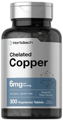 Horb ach Chelated Copper Supplement 6mg 300 Tablets Essential Trace Mineral Vegetarian, Non-GMO, Gluten Free