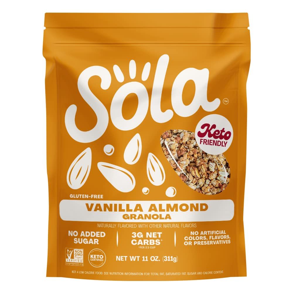Sola Low Carb Keto Friendly Granola, Vanilla Almond - Low Sugar, Naturally Flavored, Gluten Free No Artificial Colors, Flavors or Preservatives, 11 OZ Pouch (Pack of 1)