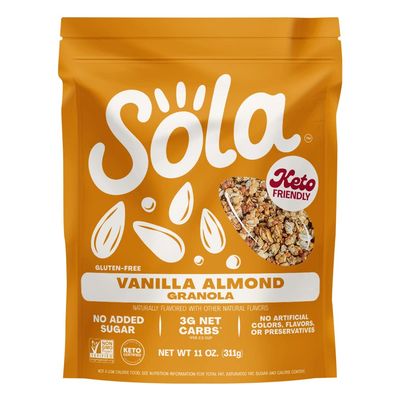 Sola Low Carb Keto Friendly Granola, Vanilla Almond - Low Sugar, Naturally Flavored, Gluten Free No Artificial Colors, Flavors or Preservatives, 11 OZ Pouch (Pack of 1)
