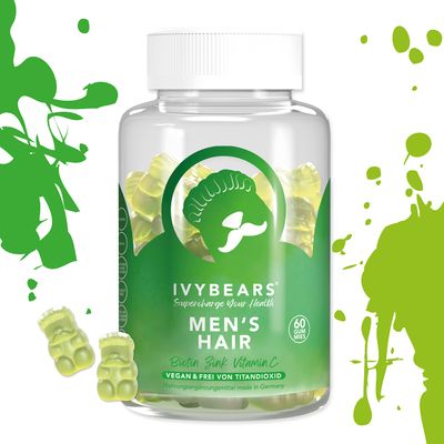 IvyBears Men s Hair Vitamins Gummies - Biotin, Folic Acid, Zinc - Daily Multivitamin for Hair, Skin Nails - Vegan, Salon-Quality Hair Care