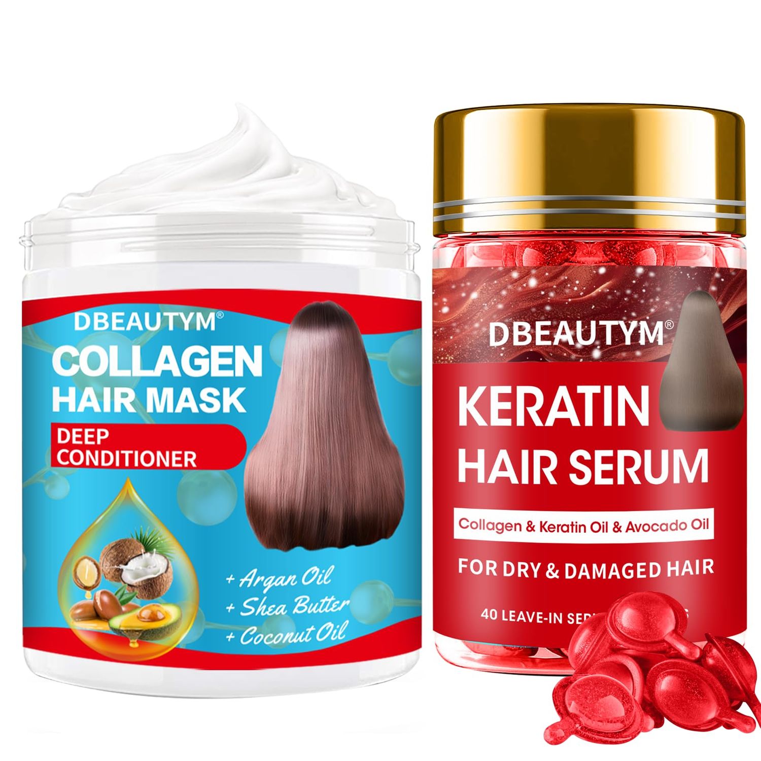 Collagen Hydrating Hair Mask Keratin Hair Serum,Natural Deep Conditioner Hair Mask,Moisturizing Hair Oil for Split Ends, Hair Styling Serum for Frizzy Dry Hair,Keratin Styling Oil Capsules
