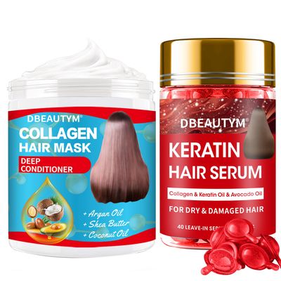 Collagen Hydrating Hair Mask Keratin Hair Serum,Natural Deep Conditioner Hair Mask,Moisturizing Hair Oil for Split Ends, Hair Styling Serum for Frizzy Dry Hair,Keratin Styling Oil Capsules