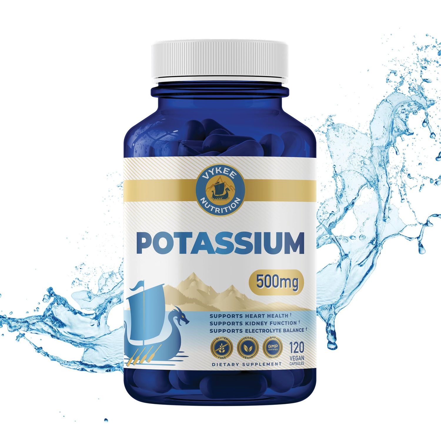 Vykee Nutrition Potassium Citrate Capsules - High-Potency 500mg Potassium Per Serving Supports Muscle Function, Electrolyte Balance Heart Health Vegan, Non-GMO, 120 Capsules