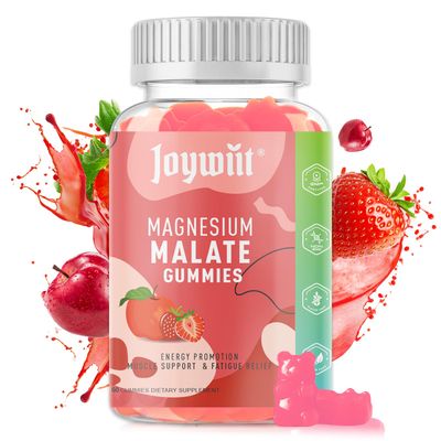 Magnesium Malate Gummies 1000mg with L-Theanine, CoQ10 Vitamin B6 High Potency Stress Relief Muscle Support Non-GMO, Vegan, Gluten-Free 60 Gummies
