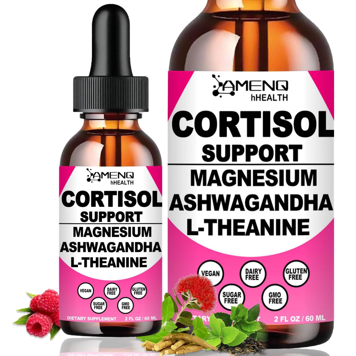 2 Pack Cortisol Supplement Liquid Drops, 17-in-1 Cortisol Reducer w. Ksm-66 Ashwagandha Theanine Rhodiola Rosea Magnesium Phosphatidylserine, Hormone Balanced Lower Cortisol for Women