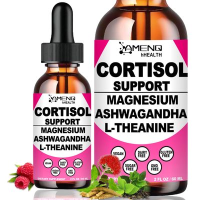 2 Pack Cortisol Supplement Liquid Drops, 17-in-1 Cortisol Reducer w. Ksm-66 Ashwagandha Theanine Rhodiola Rosea Magnesium Phosphatidylserine, Hormone Balanced Lower Cortisol for Women