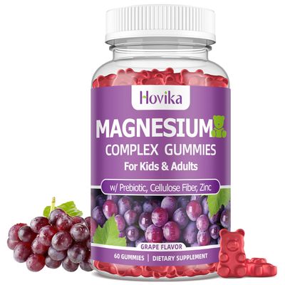 Magnesium Gummies for Kids - Magnesium Glycinate, Citrate, Prebiotic, Zinc - Kids Adults Magnesium Complex Calm Gummies for Nerve Bone Muscle Health for Kids Wellness, Vegan Grape Flavor 60 Count