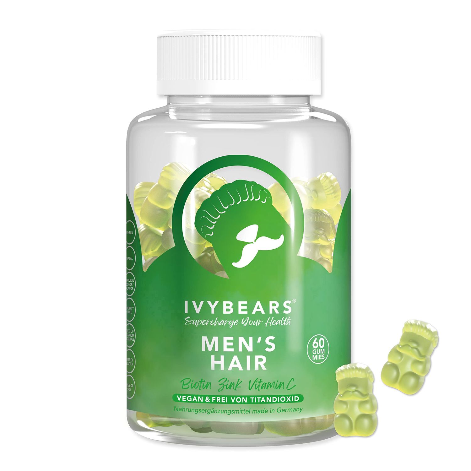 IvyBears Men s Hair Vitamins Gummies - Biotin, Folic Acid, Zinc - Daily Multivitamin for Hair, Skin Nails - Vegan, Salon-Quality Hair Care