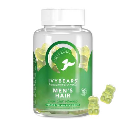 IvyBears Men s Hair Vitamins Gummies - Biotin, Folic Acid, Zinc - Daily Multivitamin for Hair, Skin Nails - Vegan, Salon-Quality Hair Care