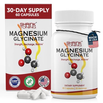 Shrink Magnesium Glycinate 500mg - High Absorption Magnesium Supplement - Supports Muscle Function - 60 Capsules