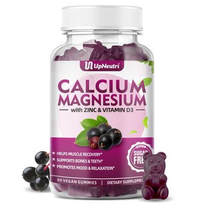 Calcium Magnesium Zinc with Vitamin D3 Supplement, Sugar Free Calcium Gummies for Women Men, High Absorption Zinc Gummies for Bone Muscle Immune Health, Vegan Elderberry Flavor - 60 Count