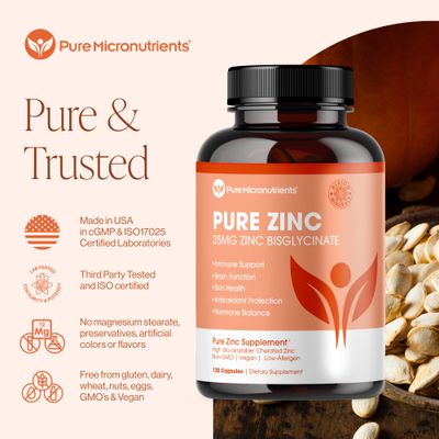 Pure Zinc Supplement 25mg - TRAACS Bisglycinate Chelate - 120 Capsules for Immune Support, Skin Health Energy - for Men Women