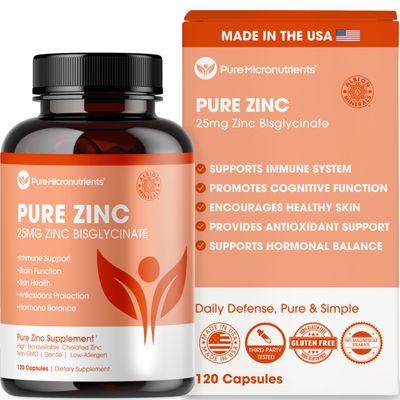 Pure Zinc Supplement 25mg - TRAACS Bisglycinate Chelate - 120 Capsules for Immune Support, Skin Health Energy - for Men Women