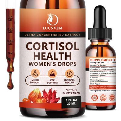 LUCNVEM Cortisol Supplement for Women, Cortisol Reducer Detox Manager, AshwagandhaRhodiola RoseaMagnesium Complex for MoodFocus Sleep, Maintain Healthy Cortisol Level- 30 Day Vegan Supply