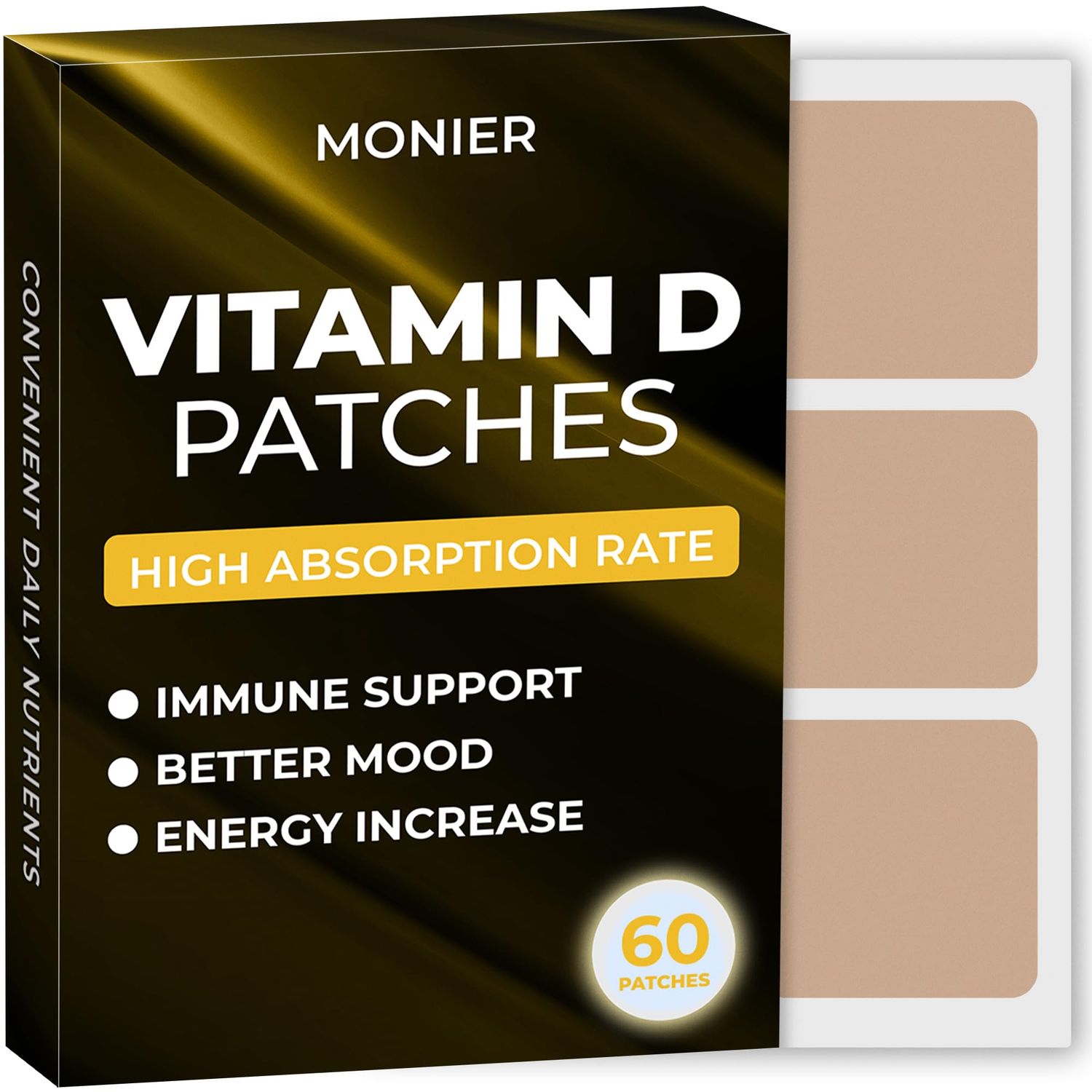 D3 Patches (Pack of 60) - 100 Natural D Patch for Women and Men - with Calcium, Magnesium, K2 - Immune Body Support - Enhanced Formula