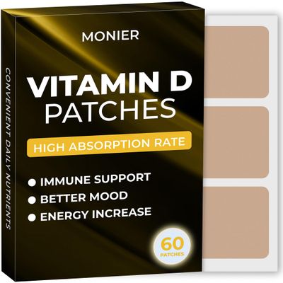 D3 Patches (Pack of 60) - 100 Natural D Patch for Women and Men - with Calcium, Magnesium, K2 - Immune Body Support - Enhanced Formula