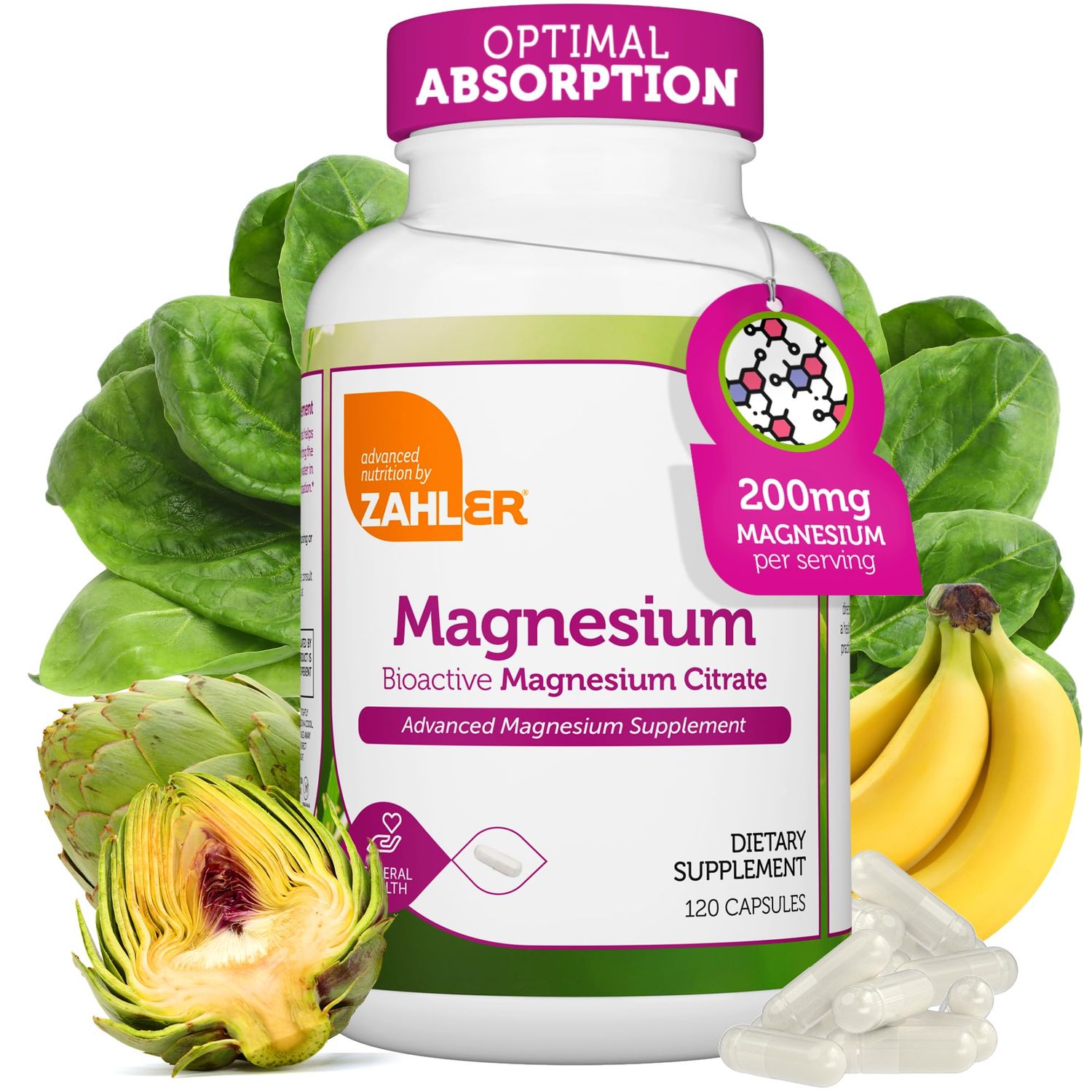 Zahler - Magnesium Supplement Capsules 200 mg (120 Count) Certified Kosher Bioactive Magnesium Citrate for Max Absorption - Natural Magnesium Mineral for Men Women - Best Magnesium Supplements