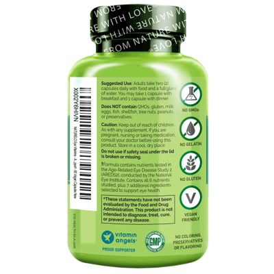 NATURELO Eye Vitamins - AREDS 2 Formula Nutrients with Lutein, Zeaxanthin, Vitamin C, E, Zinc, Plus DHA - Supplement for Dry Eyes, Healthy Vision, Eye Support - 60 Vegan Capsules