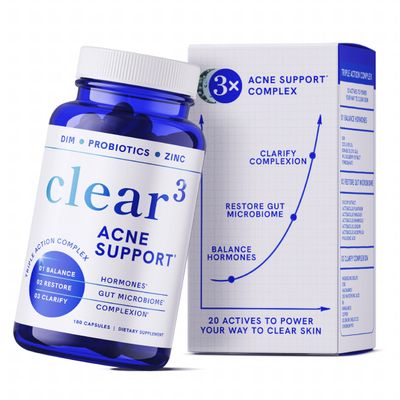 Clear Skin Acne Supplement with Zinc, DIM Probiotics 3-in-1 Balance, Clarify, Restore Support with Hyaluronic Acid Skin Support Vitamins for Women Men Oral Hormonal Acne Pills 180 Ct