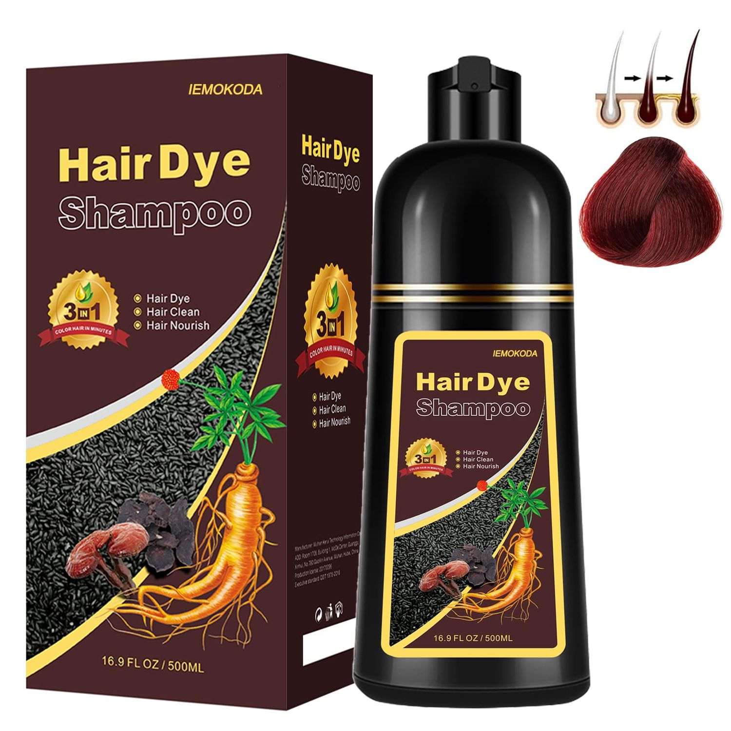 Red Wine Hair Dye Shampoo, Instant Hair Color Shampoo for Women Men, Red Hair Shampoo, Lasting Red Hair Dye Red Shampoo, Shampoo Para Canas Champu Para Canas